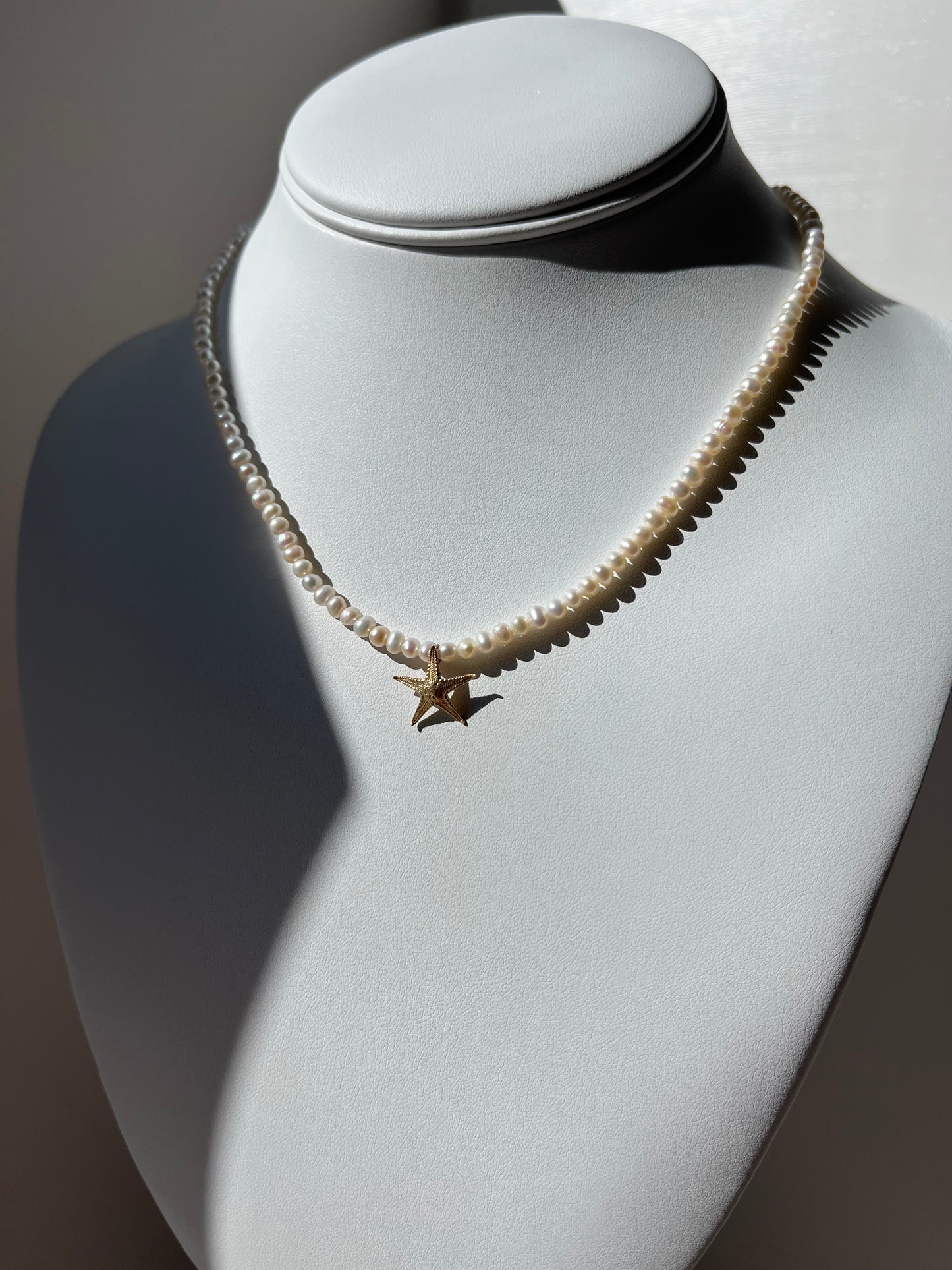 Gold Starfish Seed Pearl Necklace