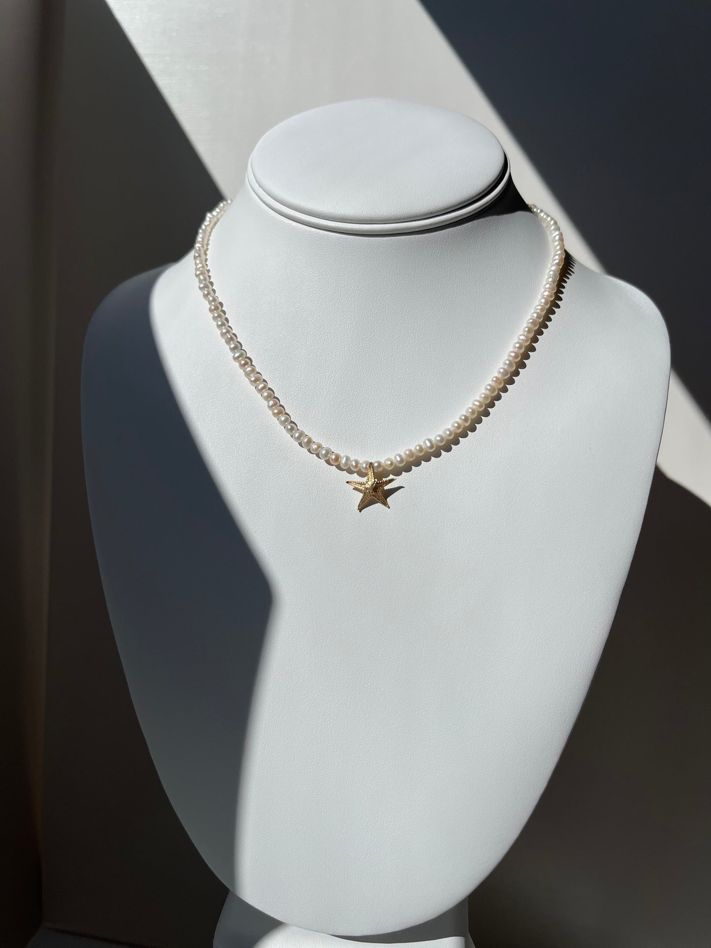 Gold Starfish Seed Pearl Necklace